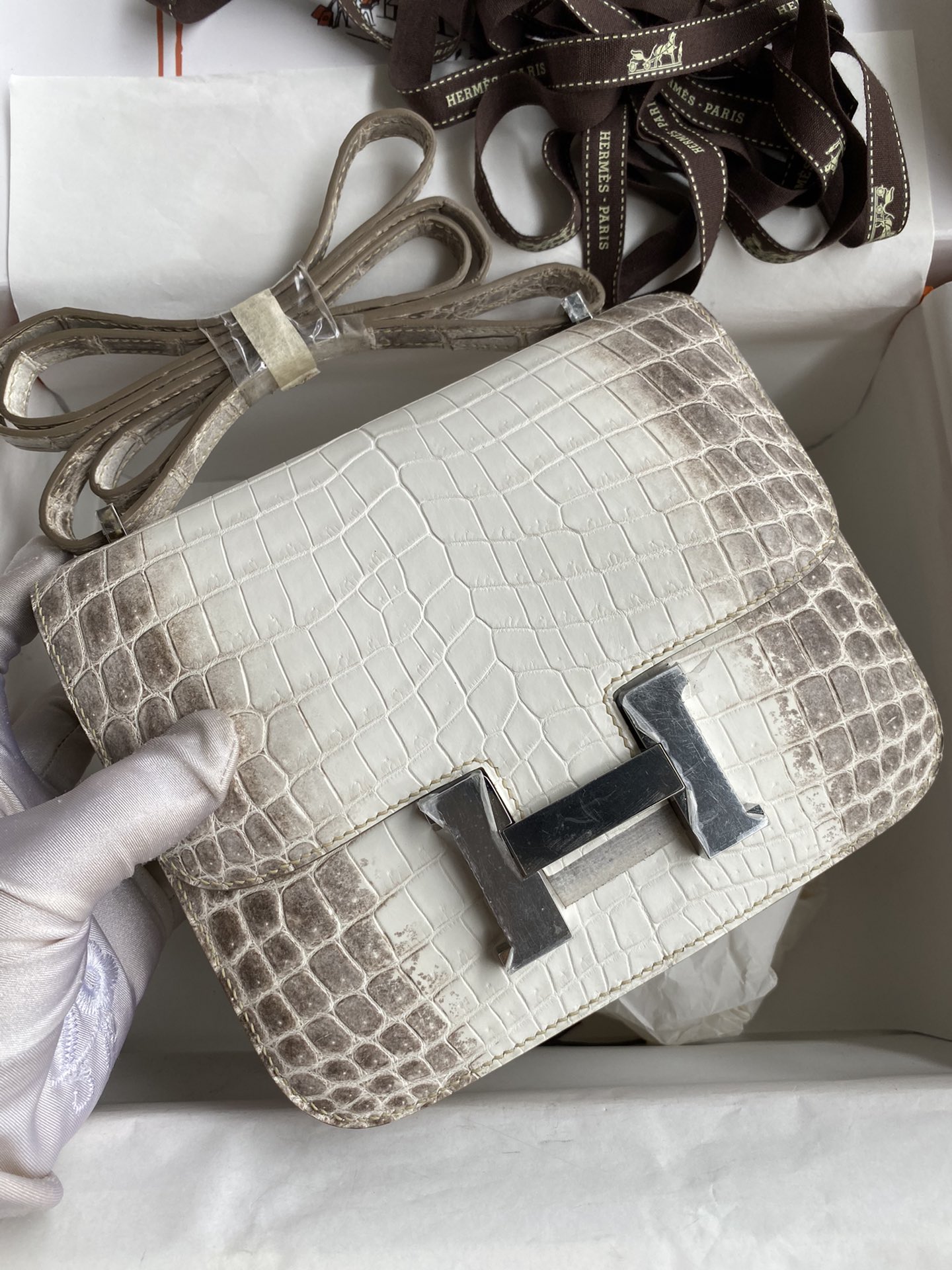 Hermes Constance 18 Mini Handmade Bag In Himalayan Crocodile Niloticus Leather